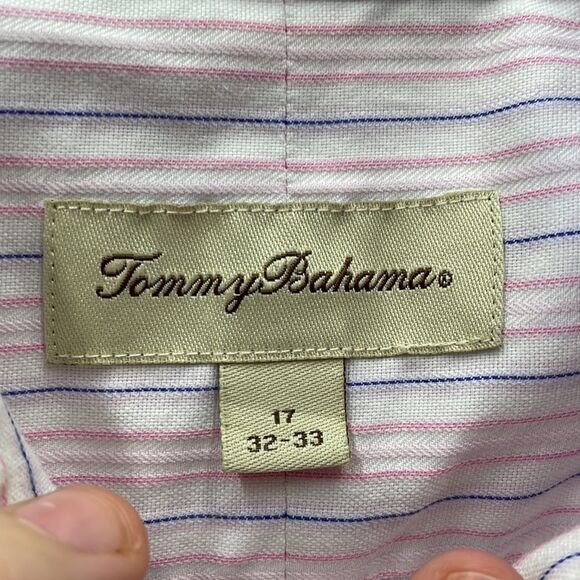 Cotton Tommy bahama pink blue and white striped long sleeve button down,17 32-33 - Picture 6 of 12